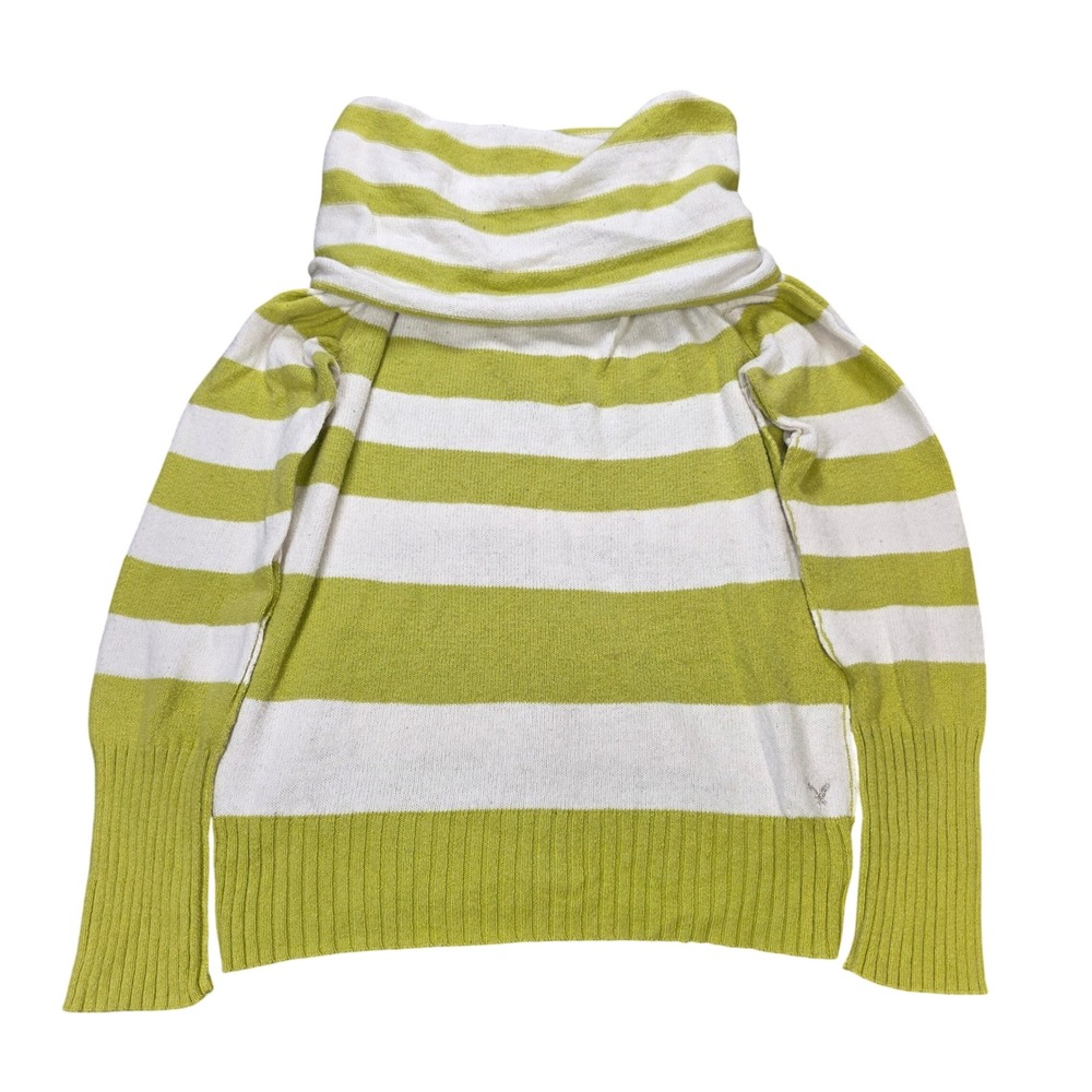 American Eagle Striped Cowl Neck Sweater‎ Women's Size M Lime Green White Angora